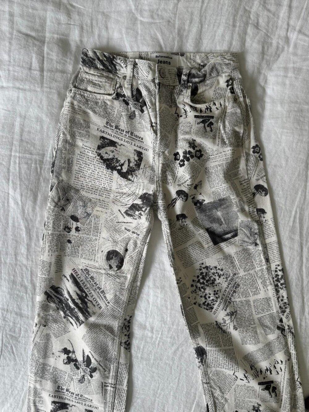 Reformation Climate Newsprint Straight Long Jeans